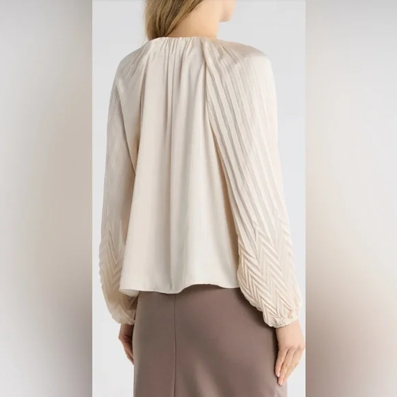 Jason Wu NWT Tie Neck Pleated Ivory Blouse,Size-XL(14) - Picture 7 of 13